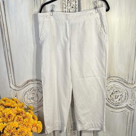 Pants - CITY UNLTD The New York City Pant White Wide Leg Linen Cropped Pants